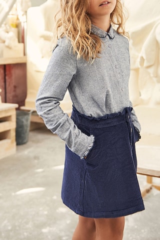Wijduitlopende Ribfluwelen Rok - Marineblauw