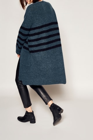 Lang Wollen en Mohair Vest Pauwblauw