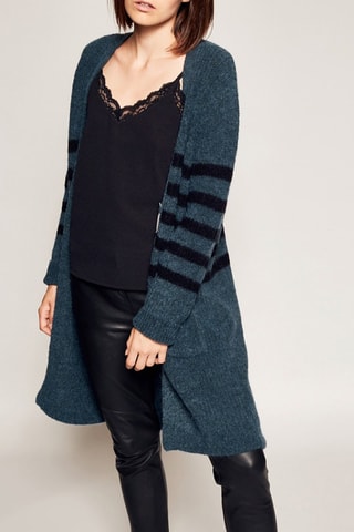 Lang Wollen en Mohair Vest Pauwblauw