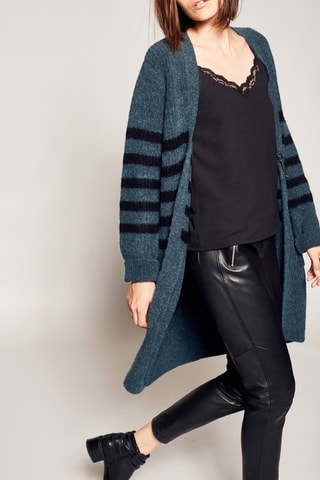 Lang Wollen en Mohair Vest Pauwblauw