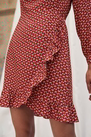 Jurk met Bloemmotief en Ruches Rood