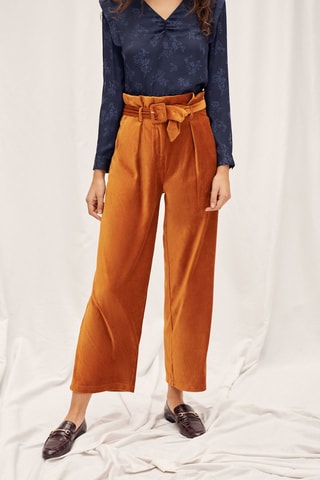 Pantalon wide legs 7/8 en velours côtelé - Roux