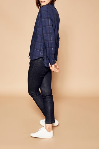 Geruite Blouse Marineblauw