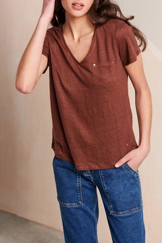 Linnen T-shirt - 
Bruin
