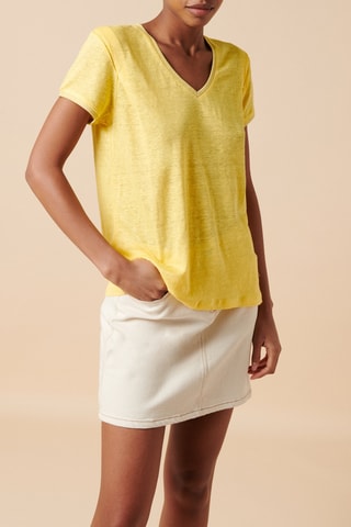 Linnen T-shirt - 
Geel