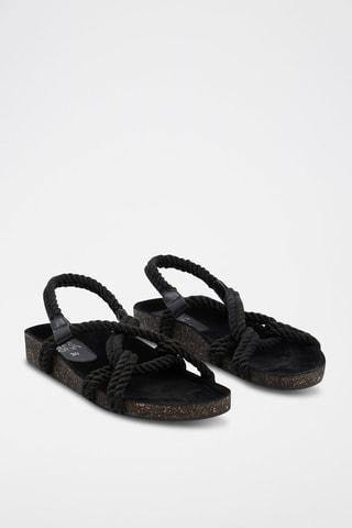 Leren Platform Sandalen - 
Zwart