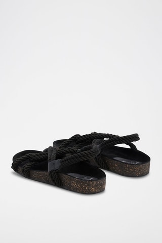 Leren Platform Sandalen - 
Zwart