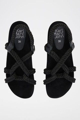 Leren Platform Sandalen - 
Zwart
