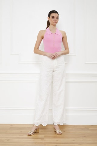 Pantalon en broderie anglaise taille haute Paolina - Blanc