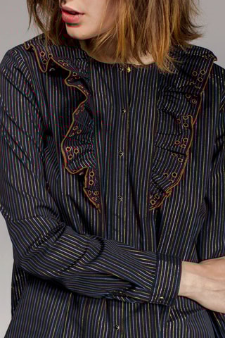Blouse met Ruches Calypse Zwart en Lichtbruin