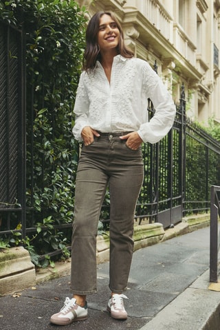 Jean taille haute Paige - Kaki