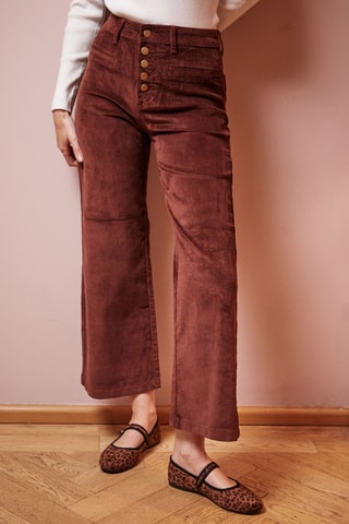 Pantalon droit en velours taille haute Pinto - Marron