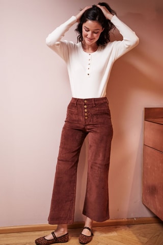 Pantalon droit en velours taille haute Pinto - Marron