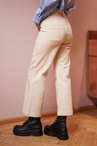 Pantalon droit en velours taille haute Pinto - Ecru