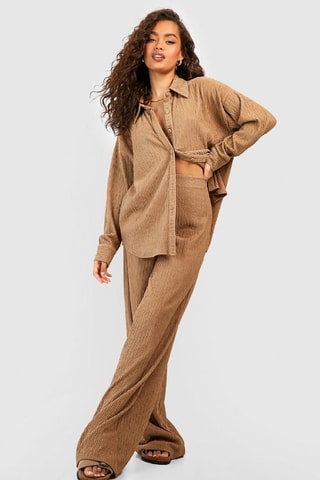 Broek Hoge Taille Wide Legs - Bruin