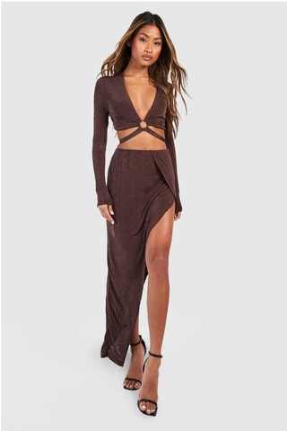 Crop Top en Lange Rok - Bruin