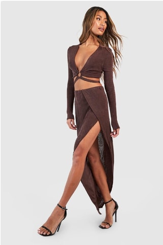 Crop Top en Lange Rok - Bruin