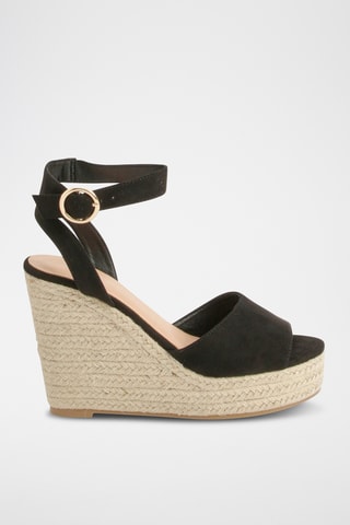 Nubuck Espadrilles met Sleehak - Zwart