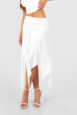 Crop Top en Asymmetrische Rok - Ivoorkleurig