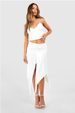 Crop Top en Asymmetrische Rok - Ivoorkleurig