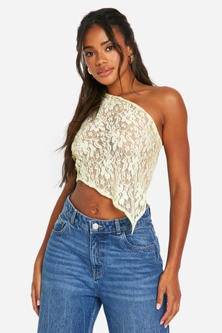 Kanten Asymmeytrische Crop Top - Geel