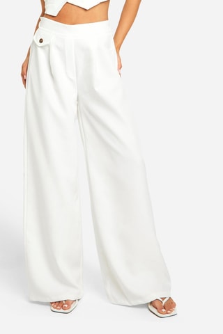 Broek Wide Legs Hoge Taille - Ivoorkleurig