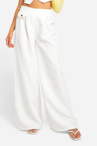 Broek Wide Legs Hoge Taille - Ivoorkleurig