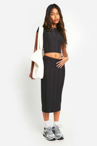 Crop Top en Midirok - Zwart