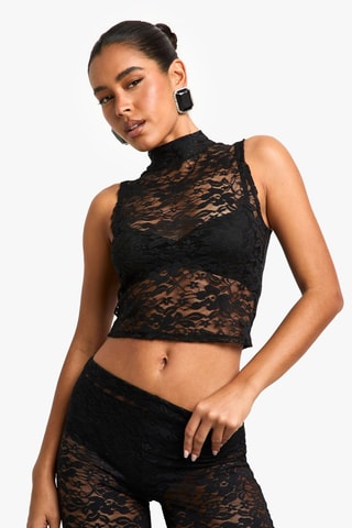 Kanten Crop Top - Zwart