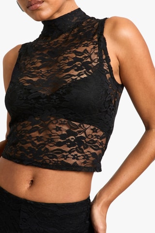 Kanten Crop Top - Zwart