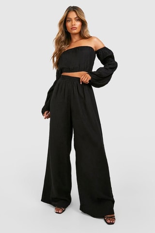 Crop Top en Broek Wide Legs Hoge Taille - Zwart