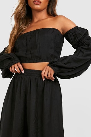 Crop Top en Broek Wide Legs Hoge Taille - Zwart