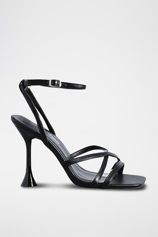 Gelakte sandalen met hak - Zwart