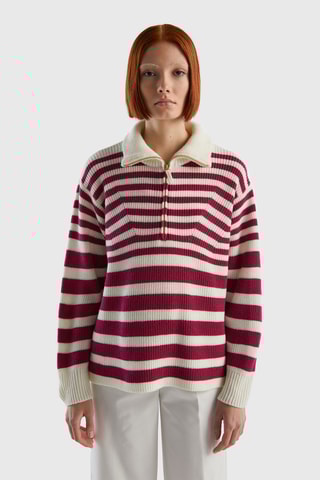 Pull en laine Bordeaux et écru