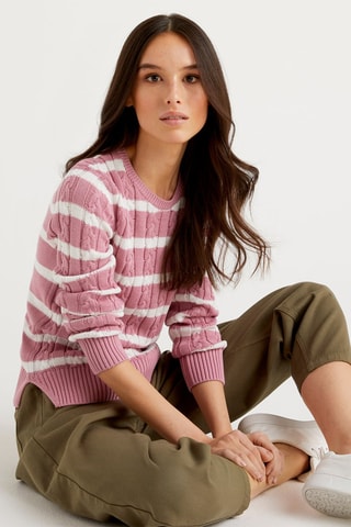Pull Rose et blanc