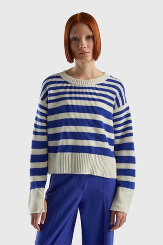 Pull en laine Bleu cobalt et blanc