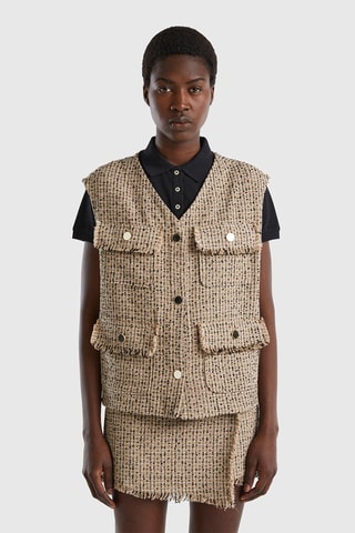 Veste sans manches en tweed Beige chiné