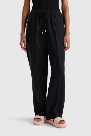 Pantalon casual en lin taille haute - Noir