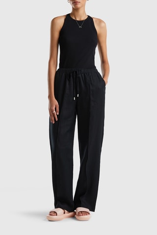 Pantalon casual en lin taille haute - Noir