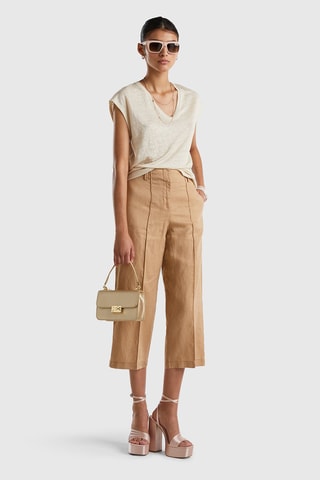Pantalon wide legs 7/8 en lin Beige