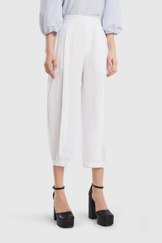 Pantalon 7/8 en lin taille haute - Blanc