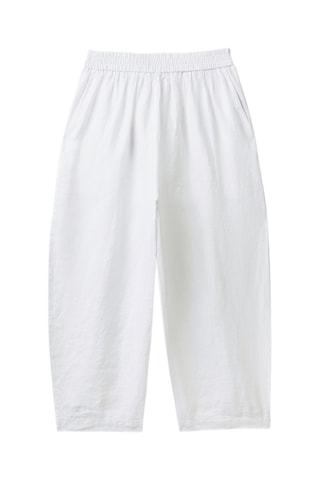 Pantalon 7/8 en lin taille haute - Blanc