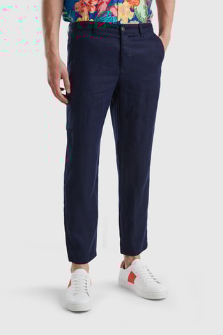 Pantalon en lin - Bleu foncé