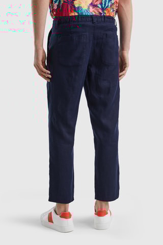 Pantalon en lin - Bleu foncé