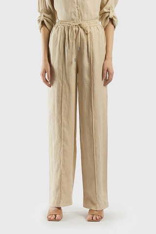 Pantalon en lin taille haute - Beige