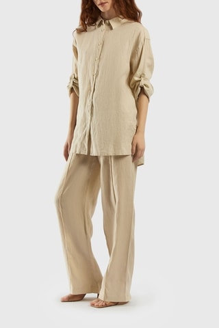 Pantalon en lin taille haute - Beige
