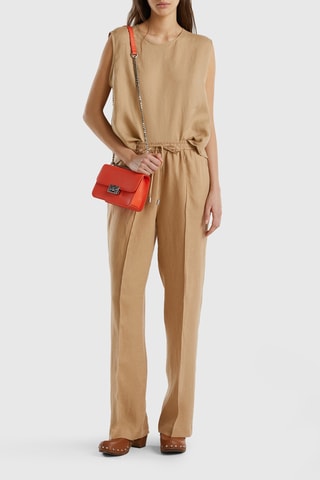 Pantalon en lin taille haute - Beige