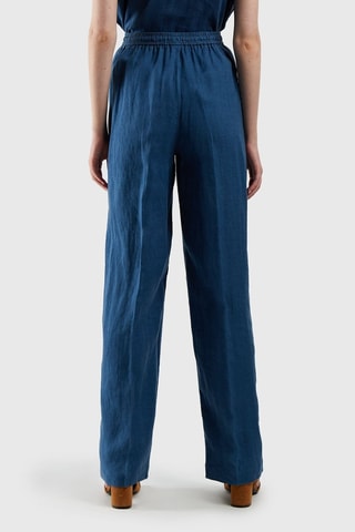 Pantalon en lin taille haute - Bleu