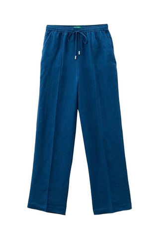 Pantalon en lin taille haute - Bleu