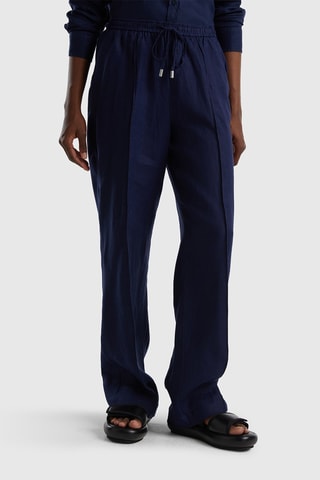 Pantalon casual en lin - Bleu marine